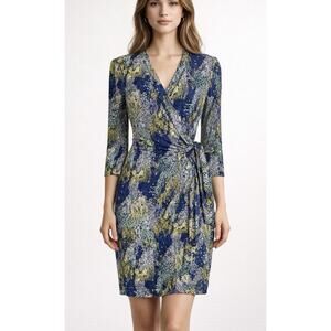 BCBG Max Azria Abstract Floral 3/4 sleeve Wrap Dress Size M